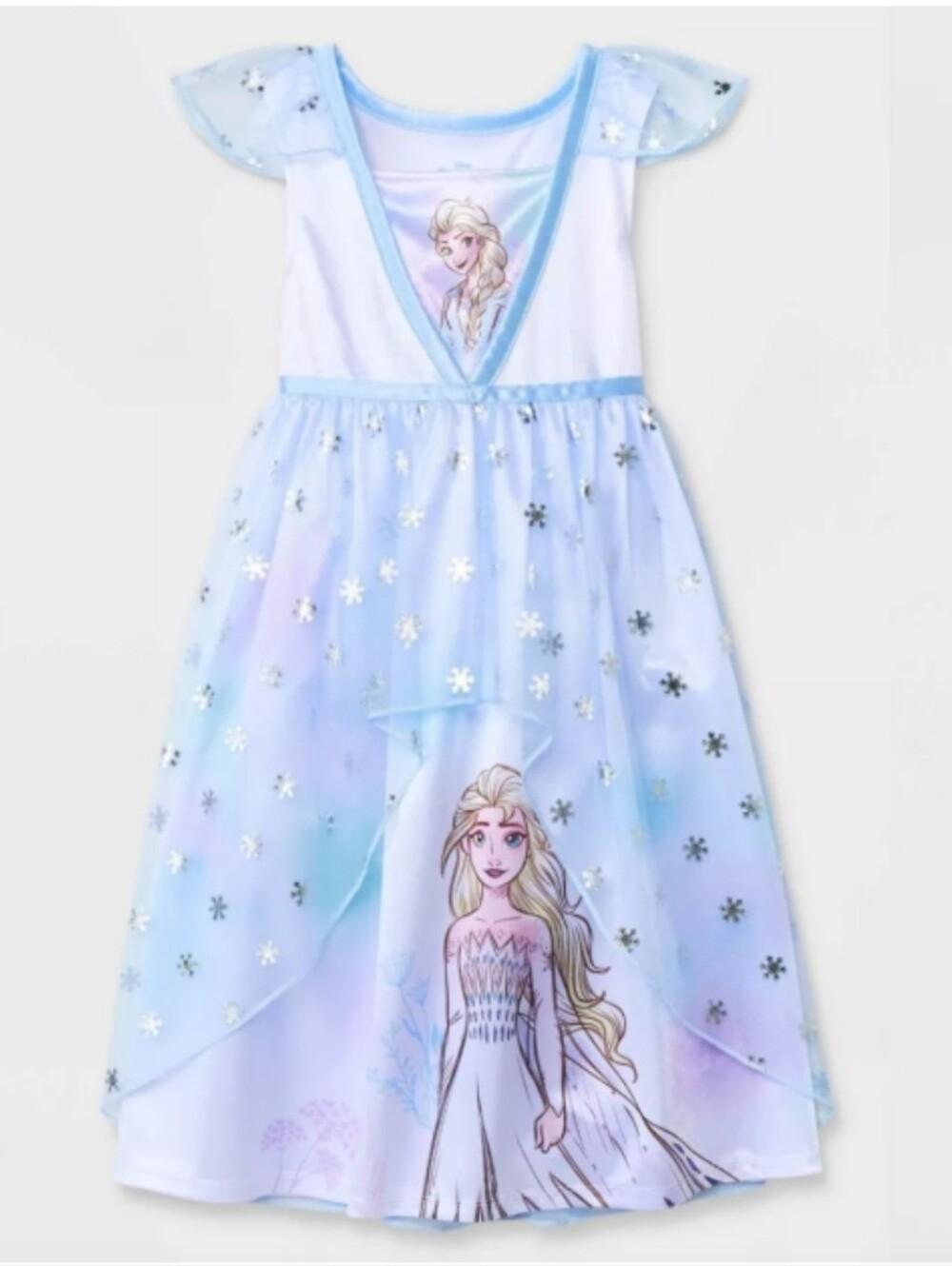 Disney Kid's Frozen Elsa Nightgown Pajamas Dress With Tulle Drape Sz. 5T